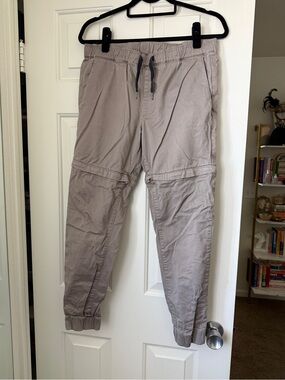 Bullhead Men's Cargo Jogger Pants + Zip Off Shorts - Taupe Gray